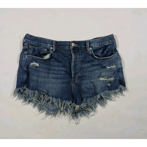 We the Free People Loving Good Vibrations Jean Shorts Cutoffs Size 30 Blue - Picture 1 of 9